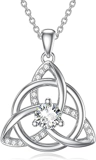 Women's 14K Gold Plated Celtic Knot Pendant Necklace with Rolo Chain and Moissanite Gemstone, Crafted from Sterling Silver - Perfect for Gifts and Special Occasions
