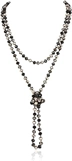 RIAH FASHION Hand Knotted Beads Endless Long Statement Necklace - Handmade Versatile Beaded Strand Lariat Multi Layer Infinity Wrap 60" Sparkly Faceted Crystal Rondelle