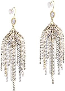 Charming Bohemian Fringe Drop Earrings with French Wire Back, Cubic Zirconia Accents for Women, Dangle Design