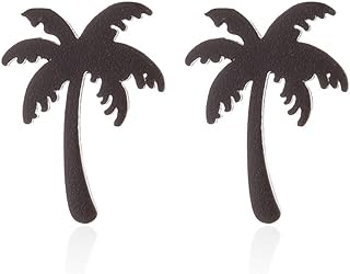 Stainless Steel Push Back Palm Tree Stud Earrings - Beach-Inspired Summer-Vacation Jewelry for Men and Women - Set of Three Pairs