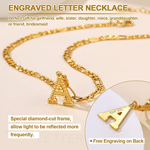 GOLDCHIC JEWELRY Gold Initial Figaro Chain Necklace, Custom Monogram Letter Choker Necklaces, 16"+2" Adjustable