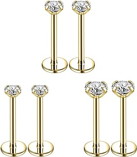 20G 18G 16G 6mm Threadless Push in Nose Stud Rings for Women Men Stainless Steel Nose Studs Nostril Piercing Jewelry CZ Nose Rings Studs2MM 3MM 4MM Black Silver Gold 6Pcs