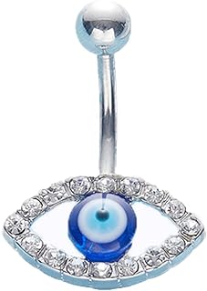 Evil Eye Belly Button Rings For Women Dangle Silver Stainless Steel Crystal Cute Sexy Dainty Goth Belly Button Ring Evil Eye Dangle Jewelry For Egirls