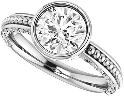 Versailles Round Moissanite Engagement Ring in Sterling Silver for Women, Antique Design