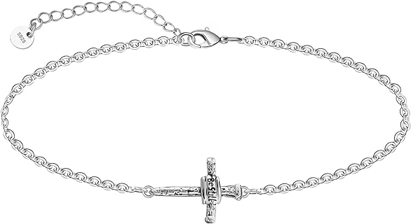 Cross Bangle Bracelet with Lobster Claw Clasp & Box Chain in Opal Sterling Silver for Women, Silk & Artsy Design