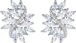 EVER FAITH Women's Cubic Zirconia Elegant Bridal Floral Leaf Pierced Stud Earrings