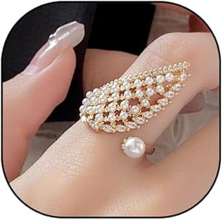 CSIYANJRY99 Vintage Pearl Ring Stacking Promise Pearl Rings Adjustable Open Pearl Finger Ring Trendy Personality Pearl Statement Jewelry for Women Girls