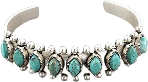 COLORFUL BLING Bohemian Turquoise Engraved Cuff Bracelet Natural Stone Adjustable Wrap Bangle Western Style Gemstone Boho Jewelry for Women Girls