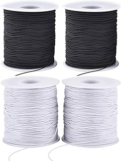 Stretchy String for Bracelets, 4 Rolls 1 mm Sturdy Elastic String Elastic Cord for Jewelry Making, Necklaces, Beading (2 Black+ 2 White)