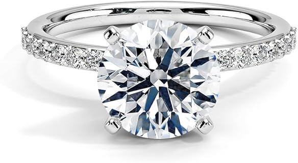 Blocaci Engagement Ring 2-1/4 CT Moissanite Round Cut Pave Engagement Rings for Women 10k 14k 18k White Gold Free Engraving