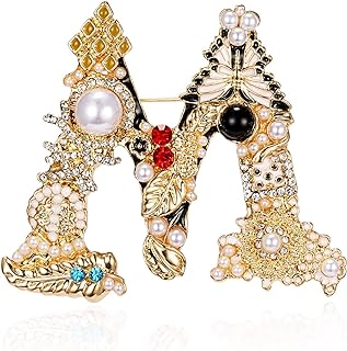 RINHOO Pearl Initial Brooch Pin Crystal A-Z 26 Alphabet Letters Brooch Colorful Enamel Breastpin Pin Jewelry for women Girl Gifts