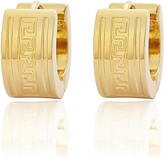 Edforce Stainless Steel Greek Key Wall Pattern Huggie Hoop Earrings