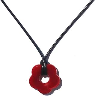tenghong2021 Y2K Punk Colorful Acrylic Plum Blossom Shape Pendant Necklace Resin Flower Leather Rope Necklace Lightweight Acrylic Pendant Charms Summer Beach Choker for Women Girls