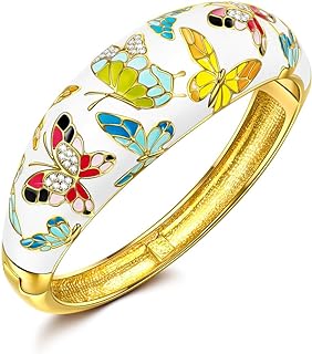 "Spring of Versailles Butterfly Enamel Bracelet for Women, Gold Plated Handcrafted Bangles, Packaged with Jewelry Box, Christmas Birthday Gifts for Women Mom Grandma Wife Girlfriend