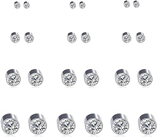 Spiritlele 12 Pairs Clear Crystal Magnetic Earrings Set Clip on Non Piercing Fake Stud Earrings For Unisex