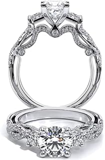 2.2 Carat (ctw) Round 3-Stone Engagement Rings for Women, Moissanite D Color 925 Silver Ring for Women, Platinum Plated Sterling Silver Ring, Twisting Infinite Promise Wedding Ring