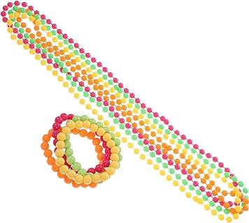 PRETYZOOM Neon Beads Necklace Bracelet Set, 8pcs Plastic Beaded Necklace Bracelet for 70s 80s Party, Mardi Gras Throws, Halloween Carnival Costume Accessory