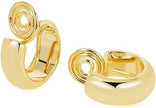Small Chunky Hoops Clip Earrings for Women, Gold Silver Wide Hoops Clip On Earrings No Pierced Earrings for Her