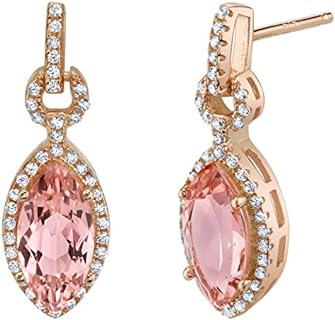 Peora Simulated Morganite Earrings in Rose Gold-tone Sterling Silver, Royal Dangle Drop Design, 4.50 Carats Marquise Shape, Friction Backs