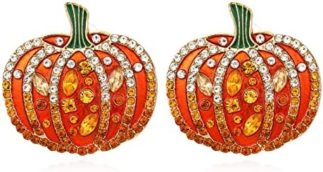 Chic Halloween Pumpkin Skull Dangle Earrings with French Wire, Crafted from Durable Alloy for Women and Girls - Rhinestone Crystal Pearl Accents