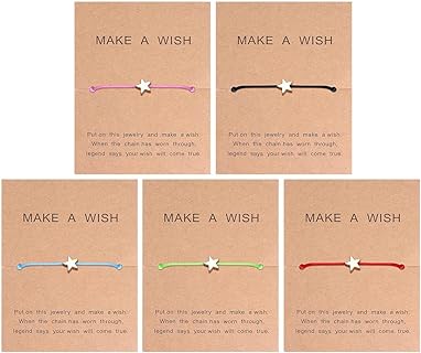 Jewenova Friendship Bracelet Set of 5 Sunflower Cross Star Heart Compass Bracelets Adjustable Bracelet Handmade Simple Cute Bracelets BFF Best Friend Women Girls Jewelry Gift with Make A Wish Card