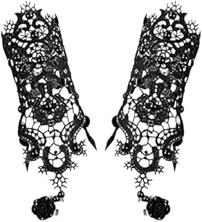 Gothic Black Lace Bracelet with Finger Ring Steampunk Vampire Wristband Ring Victorian Costume Party Vintage Wedding Prom Festival Hand Chain Jewelry for Women Girls 1 Pair - S150