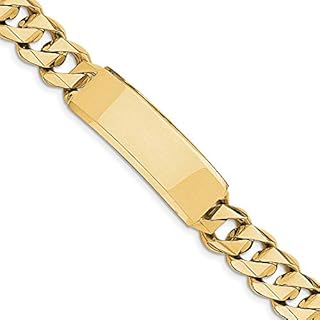 Jewels By Lux Solid Engravable Personalized Custom 14K Yellow Gold Hand-polished Curb Link ID Bracelet For Men or Women Length 8.5 inches Width 15.5 mm With Box And Tongue Clasp