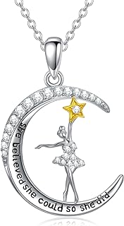 925 Sterling Silver "I Love You" Dancer Pendant Necklace, Cable Chain, Perfect Gift for Women, Moon and Star Design