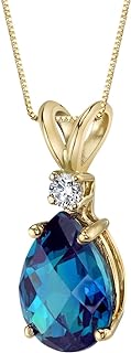 PEORA Created Alexandrite with Genuine Diamond Pendant for Women 14K Yellow Gold, 2.55 Carats total, Color-Changing Pear Shape