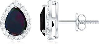 Black Opal Teardrop Halo Stud Earrings | October Birthstone | Birthday Jewelry for Girlfriend