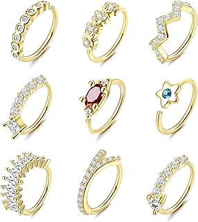Drperfect 9Pcs 20G Nose Ring Hoop Stainless Steel Paved CZ Cartilage Earrings Hoop Nose Piercing Jewelry for Women Men Silver Gold Rose Gold Black Nose Ring Hoop