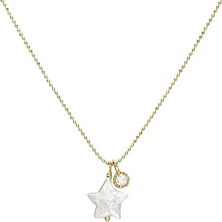 Dainty Nature Baroque Pearl Star with Crystal Necklace, Real Freshwater Star Pearl Pendant, S925 Bead Chain Everyday High Luster Pearl Celestial Necklace