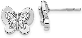 Diamond2Deal Gift for Mothers Day 14k White Gold Diamond Butterfly Stud Earrings Fine Jewelry for Women (Length 0.39 inch, Width 0.43 inch)