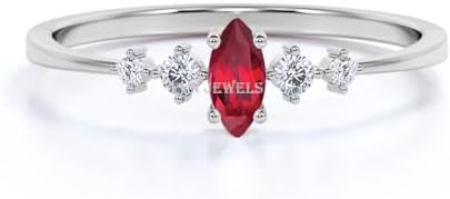 Sterling Silver Clasp 0.49 Carat Marquise Created Ruby and CZ Diamond Engagement Ring for Women Classic Design