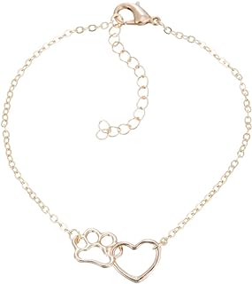 Cute Cat & Dog Paw Footprint Alloy Charms for Mesh Bracelet, Lobster Claw Clasp with Box Chain Design, Interlocking Heart Shape