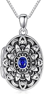 Round/Heart/Oval Shape Locket Necklace That Holds Pictures 925 Sterling Silver Personalized Birthstone Photos Engraved Locket Pendant Birthday Memorial Jewelry Gift for Women Girls