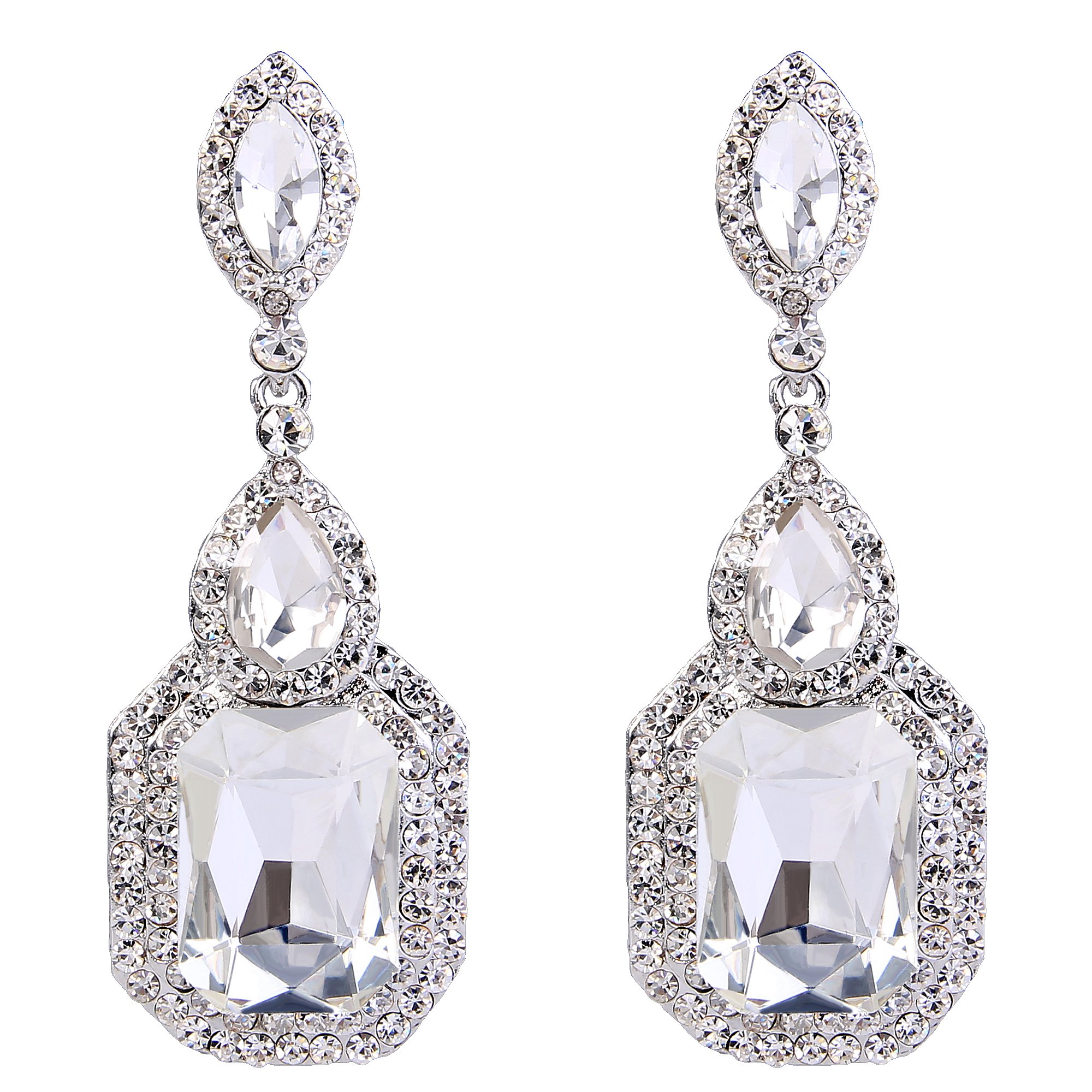 BriLove Women's Wedding Bridal Crystal Emerald Cut Infinity Figure 8 Chandelier Dangle Earrings