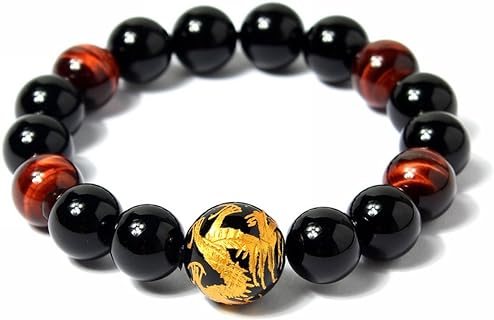 Men's Elastic Tiger Eye Agate Dragon Bead Stretchable Bracelet with 12mm Bead and Elegant Dragon King Design