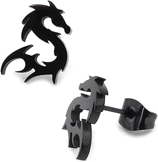 Steelmeup Stainless Steel Gold Silver Black Color Dragon Silhouette Post Stud Earrings