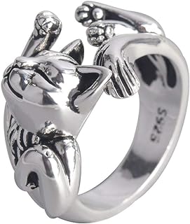 CANEER Cat Ring, plated Silver Cute Animal Adjustable Paws Finger Rings Cat Lovers Gifts for Women