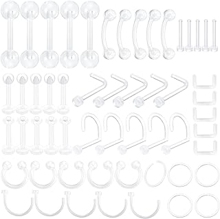 22G-14G Bioflex Clear Piercing Retainer Set - Nose Rings, Belly Rings, Cartilage & Tragus Earrings for All - Acrylic Material with 11 Unique Shapes