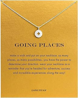 LANG XUAN Friendship Compass Necklace Good Luck Butterfly Pendant Chain Necklace with Message Card Gift Card for Women