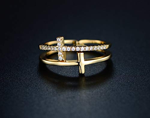 18k Gold Plated Cubic Zirconia Double Cross Ring