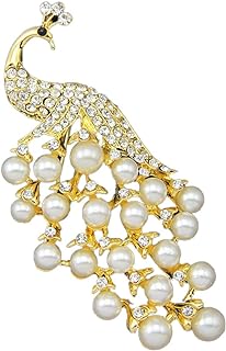 Pin-Clasp Peacock Brooch by YAZILIND - Designed with Rhinestone-Studded Alloy for Women & Girls - Beautifully Crafted Peacock Shape
