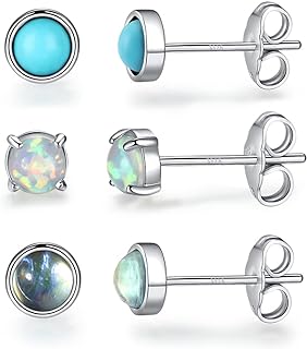 Hypoallergenic 925 Sterling Silver Post Stud Earrings - Intricate Turquoise, Opal & Moonstone Designs, Ideal for Women & Teens with Sensitive Ears