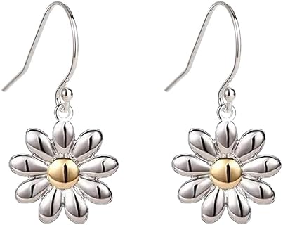Dainty Daisy Flower Dangle Earrings with Silver-Plated French Wire Hooks for Women and Girls - Elegant, Lightweight Jewelry for Celebrations and Everyday Wear