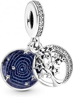 Pandora Double Dangle & Galaxy Moon Charm Bracelet with Sterling Silver Chain & Cubic Zirconia Gem - Women's Enamel Jewelry Gift