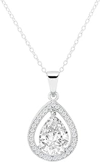 Cate & Chloe Isabel 18k White Gold Plated Pendant Necklace | Silver Halo CZ Necklace for Women | Teardrop Pendant with Cubic Zirconia Crystals, Fashion Jewelry for Women, Gift For Her