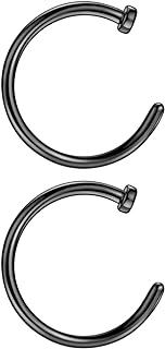 18G Stainless Steel Black Nose Ring Hoop Set for Men and Women - Adjustable, Allergy-Free Body Jewelry for All Piercing Types