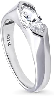 BERRICLE Sterling Silver East-West Wedding Engagement Rings Half Bezel Set Cubic Zirconia CZ Solitaire Ring for Women, Rhodium Plated Size 4-10